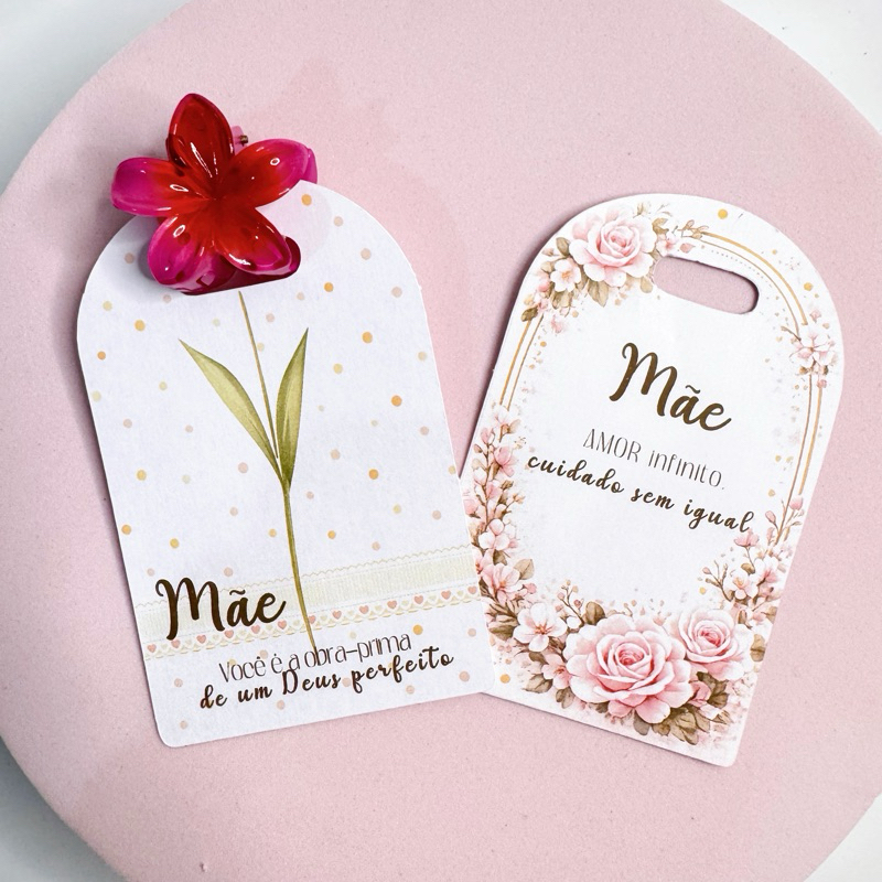 Tag Card para Mini Piranha/Presilha Cabelo Tema Dia das Mães • 50 Unidades •  Mimo Lembrancinha Cliente