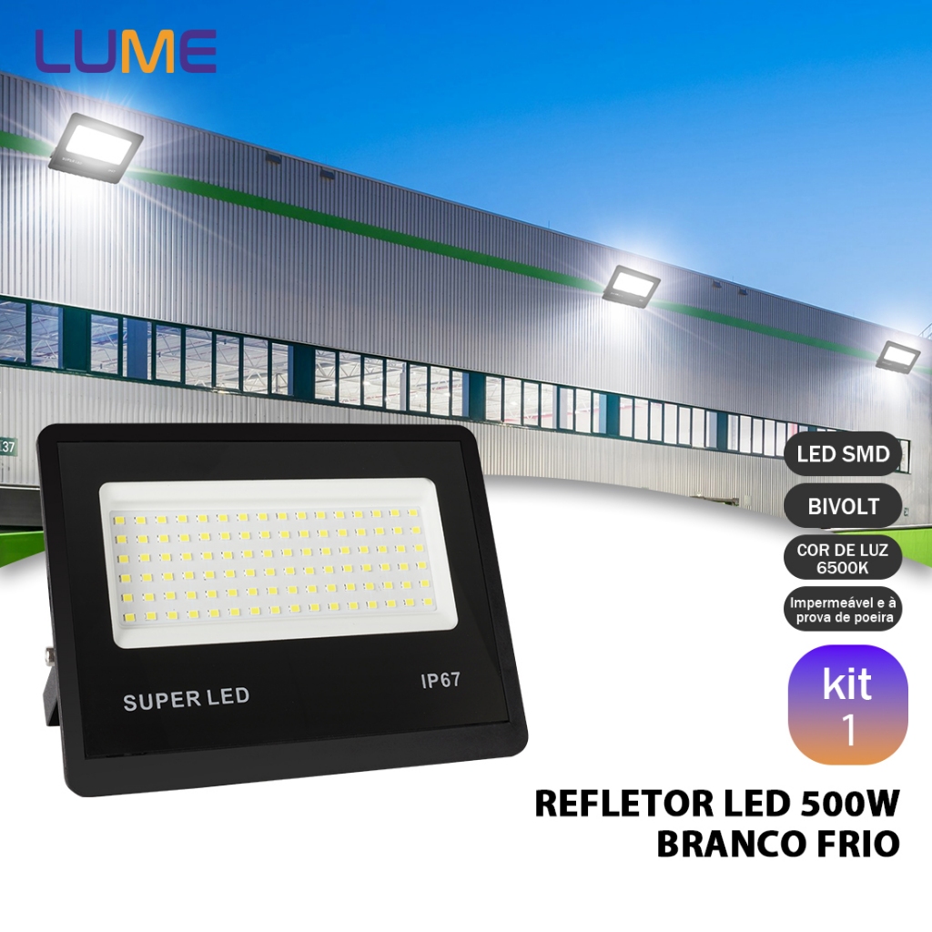 KIT 1 a 4 Refletor LED 500W Holofote Super Potente à Prova d'Água Área Externa Econômico Bivolt IP67 em Oferta na Shopee