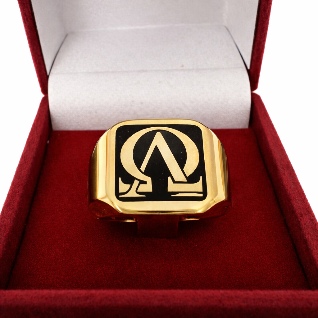 Anel Teologia Formatura Masculino Alfa E Ômega Banhado Ouro Cristão Evangêlico PREMIUM