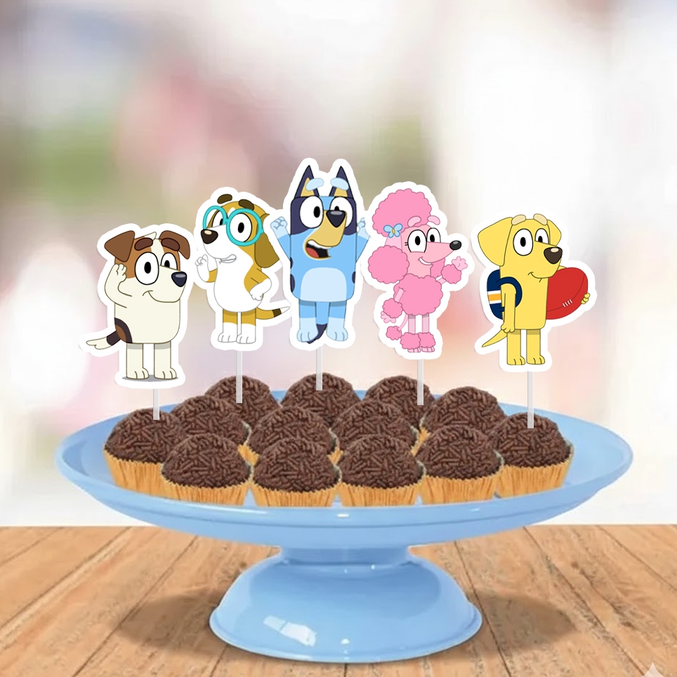 50 Topper Tag Docinhos Brigadeiro Cupcake / BLUEY Dogs e amigos / Decoração Aniversário Festa Infantil