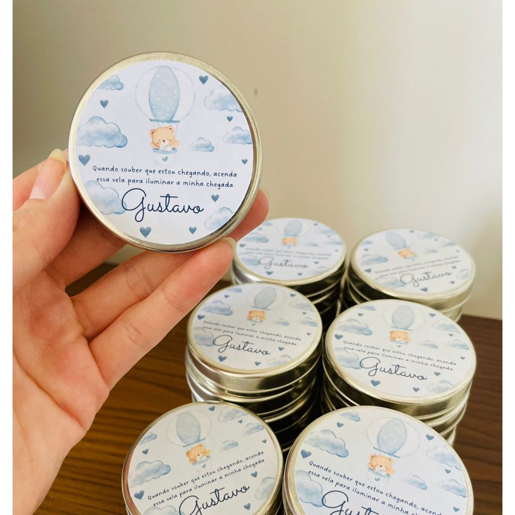 Kit Mini Velas Aromáticas - Personalizado Tema Ursinho Rosa ou Azul | CHÁ DE BEBÊ, LEMBRANCINHA, MATERNIDADE, BATIZADO