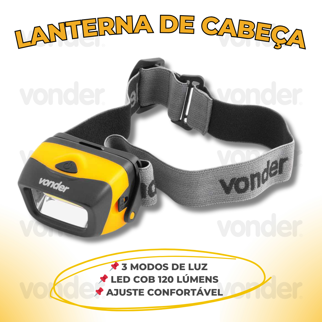 Lanterna de Cabeça LED COB Vonder 120 Lumens Ajustável Luz Forte Resistente Profissional Oferta