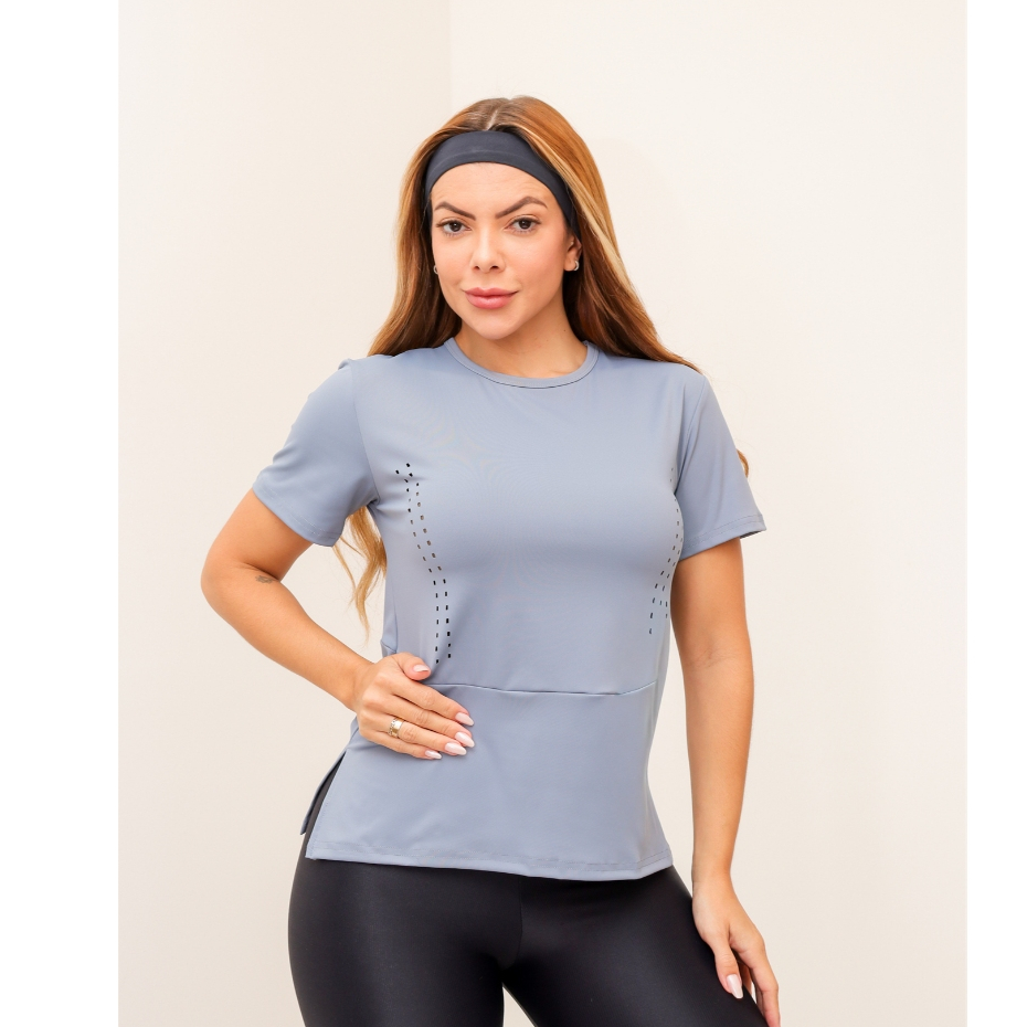 Blusa Fitness Feminina Esportiva Manga Curta Respirável com Detalhe Vazado Academia 3RD SD1958