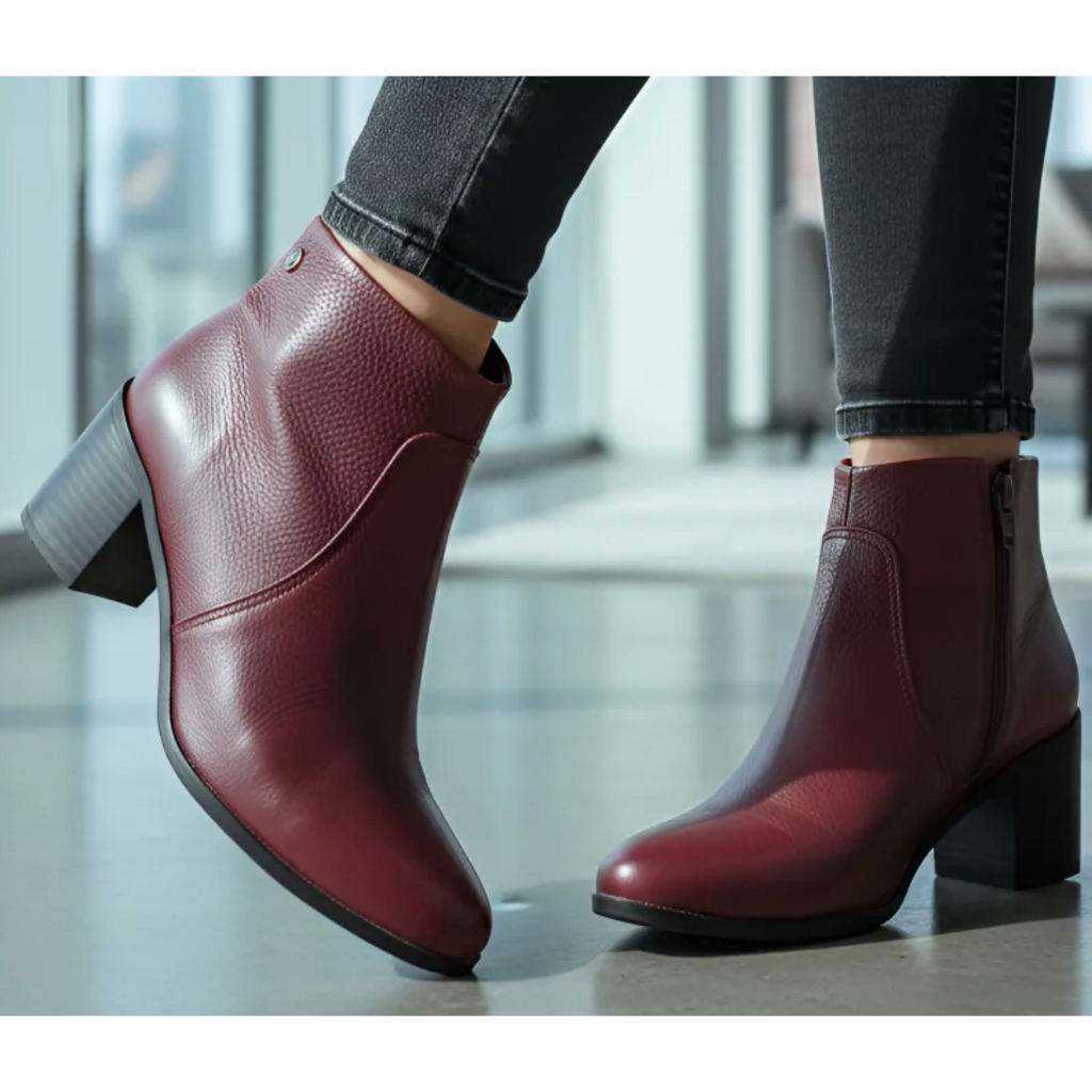 Bota Bottero Cano Curto Feminina Couro Natural Zíper 346901