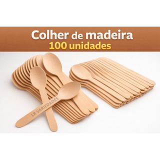 Kit 100 Unidades Colheres Descartáveis De Madeira Biodegradável 10cm para lembrancinha em Oferta na Shopee