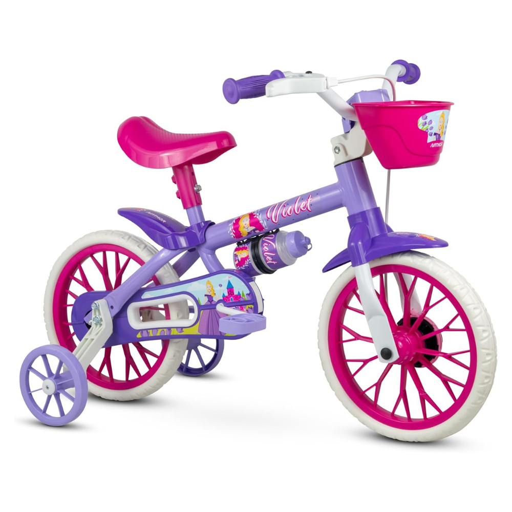 Bicicleta Infantil Aro 12 Nathor com Rodinhas Cestinha Garrafinha Quadro em Aço Banco Regulável