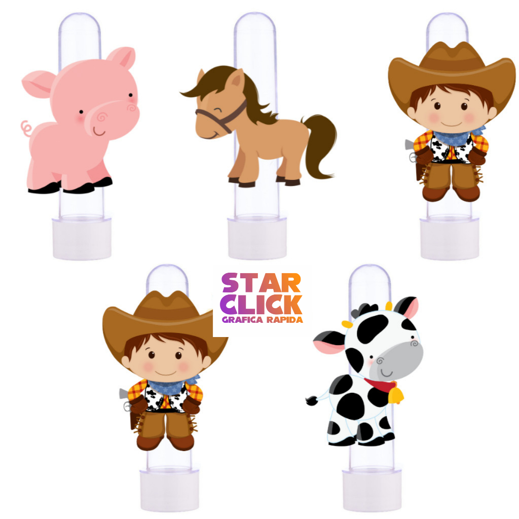 20 Tubetes + Apliques 3D Personalizado Lembrancinha Festa Aniversário Fazendinha Menino