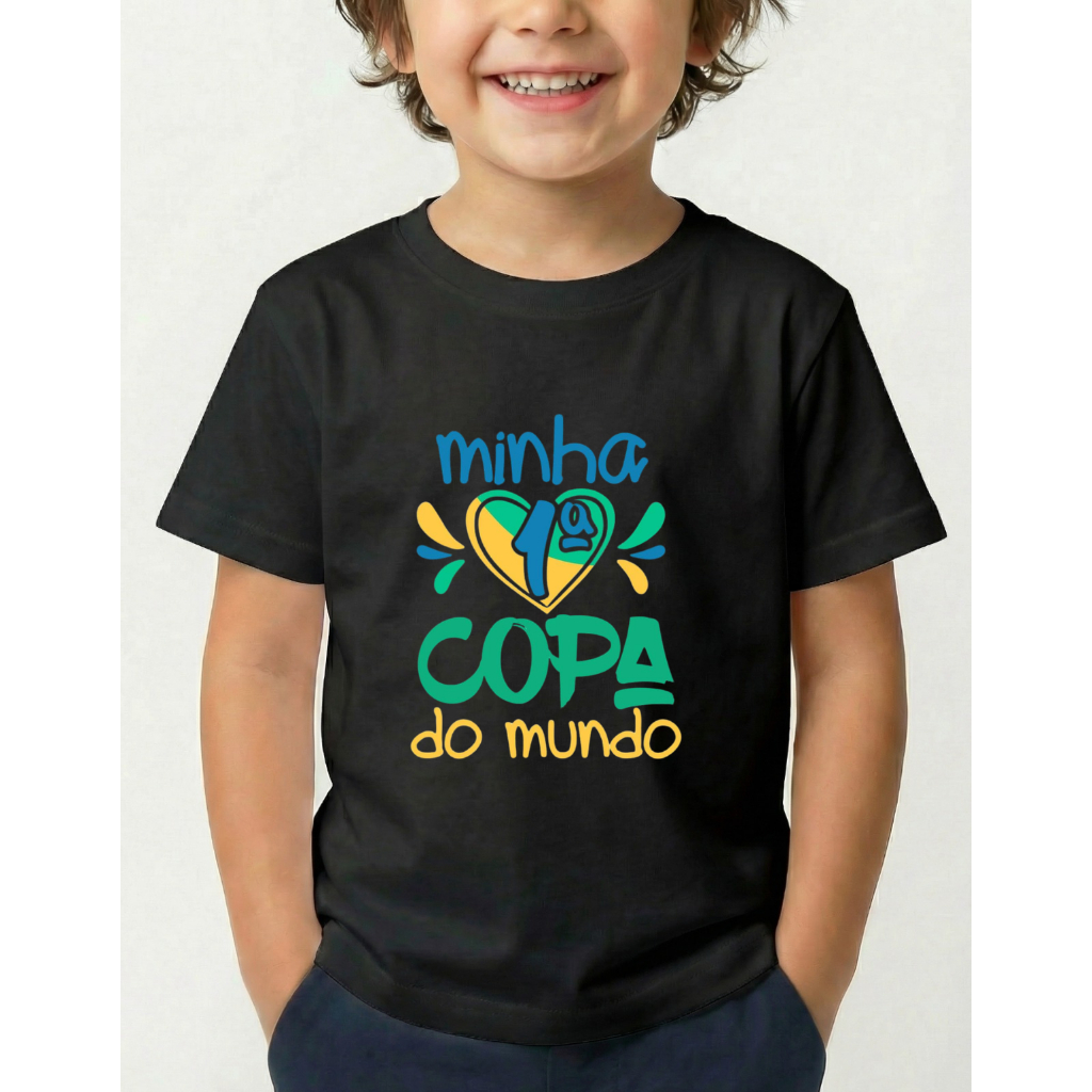 Camiseta Estampada Infantil Brasil A Minha Primeira Copa do Mundo Em Algodão 30.1 De Alta Qualidade Diversas Cores