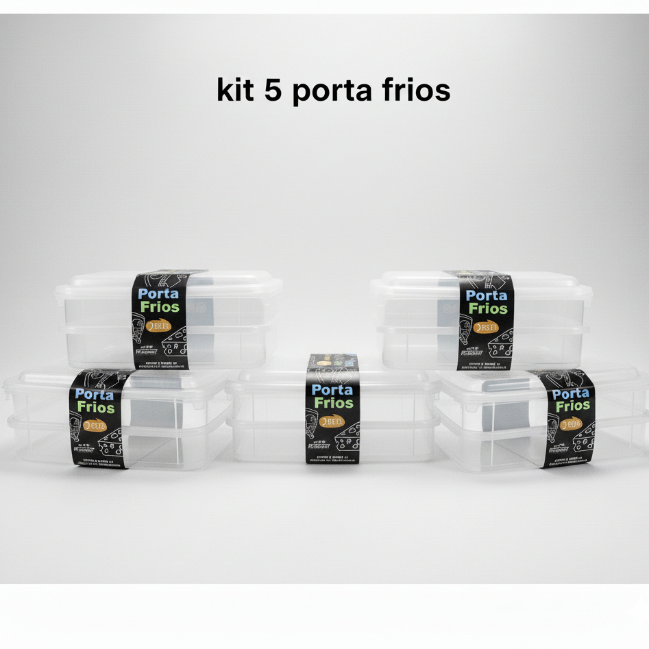 Kit 5 Porta Frios Plástico Transparente 2 Divisórias Presunto Queijo Organizador Geladeira Cozinha