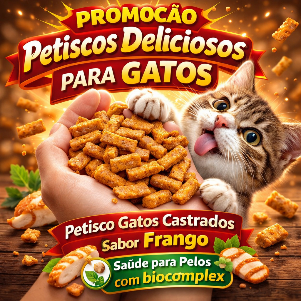 200GR PETISCO Pastelzinho Recheados Castrado Frango para Gatos Adultos e Filhotes