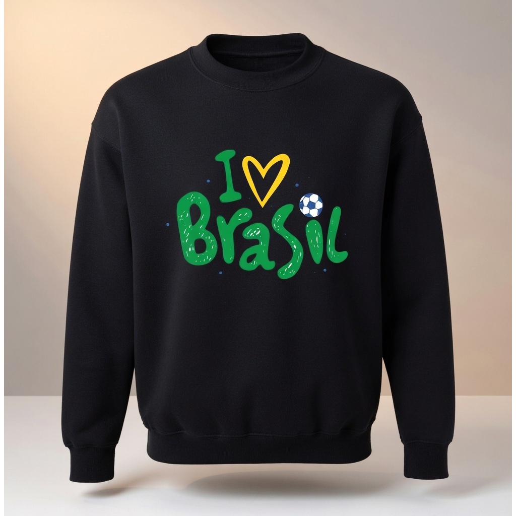 Blusa Frio Moletom Estampa do Brasil Copa Futebol Casaco de Inverno Sem Capuz Casual De Inverno