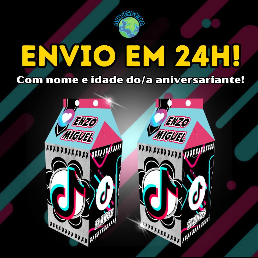 Caixinhas Cortadas e Vincadas TikTok Milk Leite Personalizada Com Nome e Idade Para Festas de Aniversario e Lembrancinha