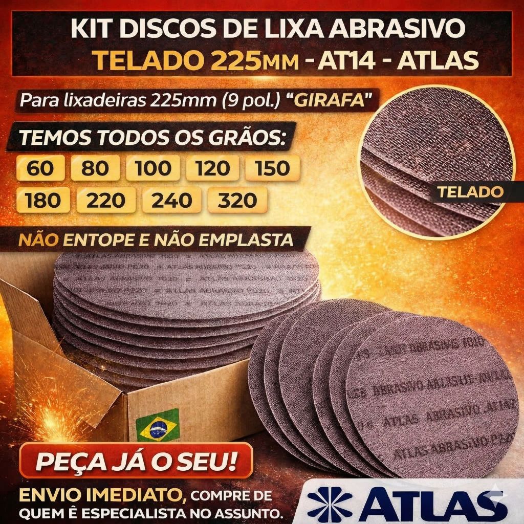 Kit Discos Lixa Telado Atlas 225mm 9" Atlas Lixadeira Girafa Escolha Grão Quantidade