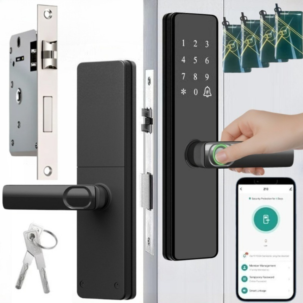5 Em 1 Fechadura Smart Digital Biometria App Tuya Fechadura eletrônica Inteligente Preto Intelar