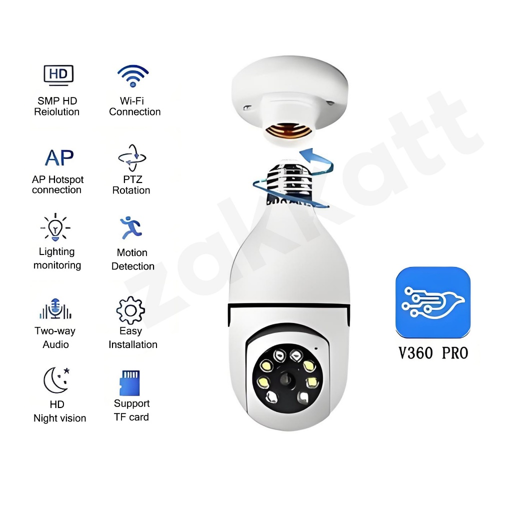 Câmera Segurança Prova D'água Infravermelho Lâmpada Externa 360 Sem Fio Wifi 2.4G G4