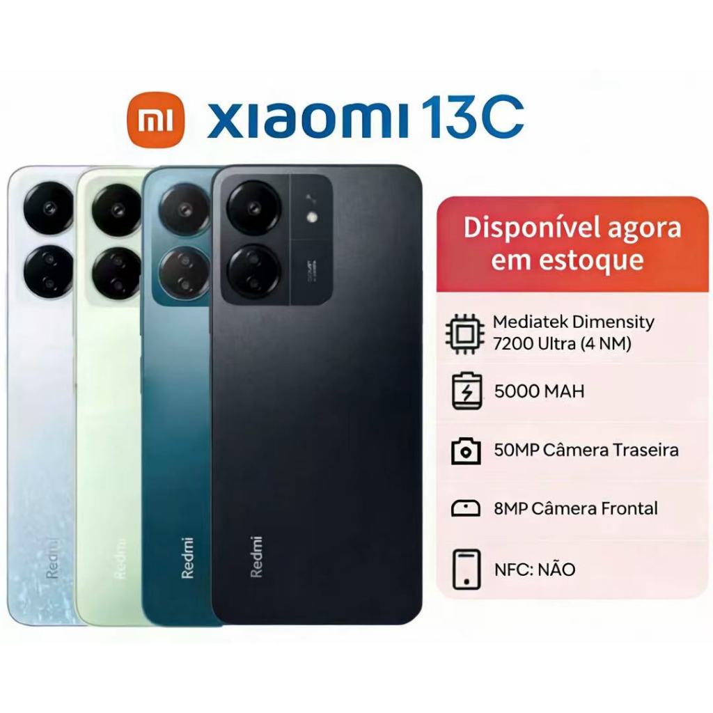 Redmi Xiaomi 13C 4G LE novo smartphone 128GB/256GB novo telefone original em Oferta na Shopee