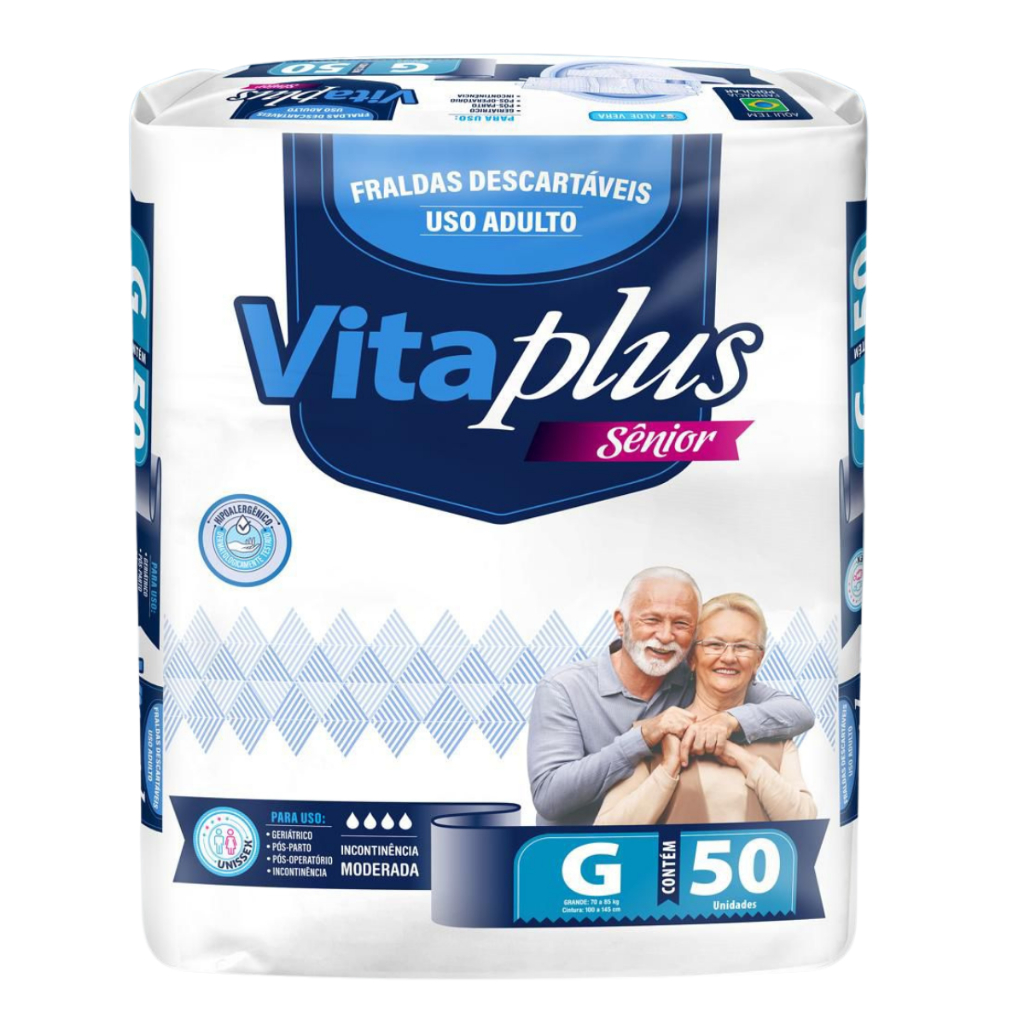 Fralda Geriátrica G Vita Plus Senior 50 Unidades Alta Absorção Incontinência