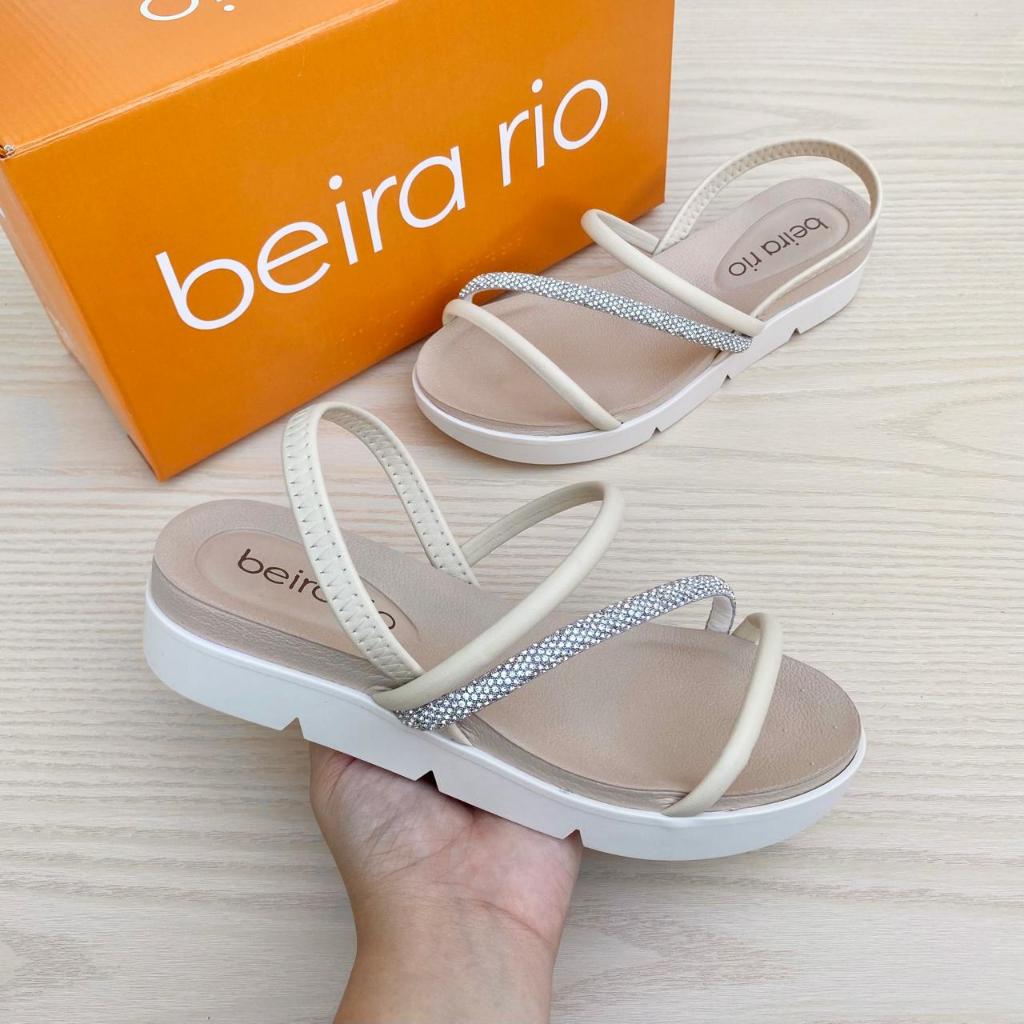 Sandália Papete Feminina Beira Rio Brilho Conforto Original Tira Elástico Tratorada
