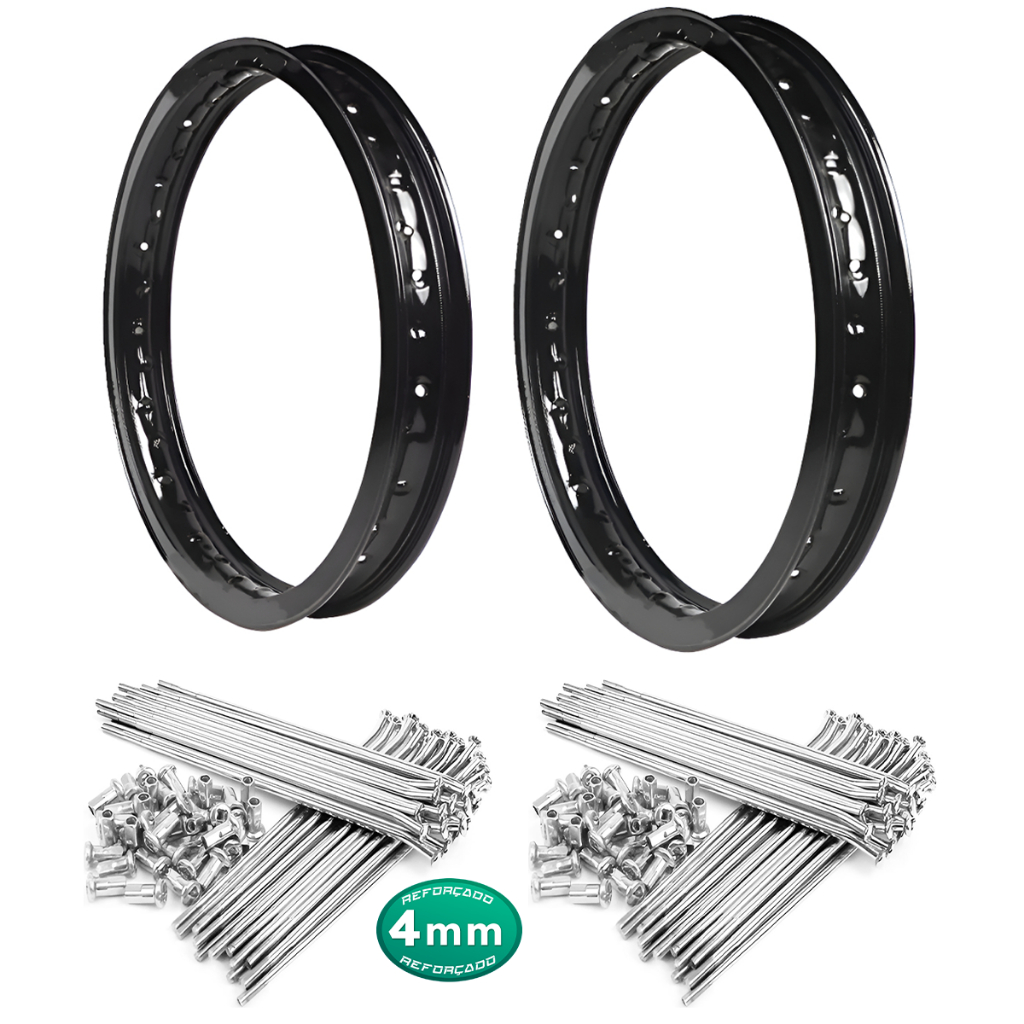Par Aro Preto Aço Crosser 150 C/ Raios Cromados 4mm