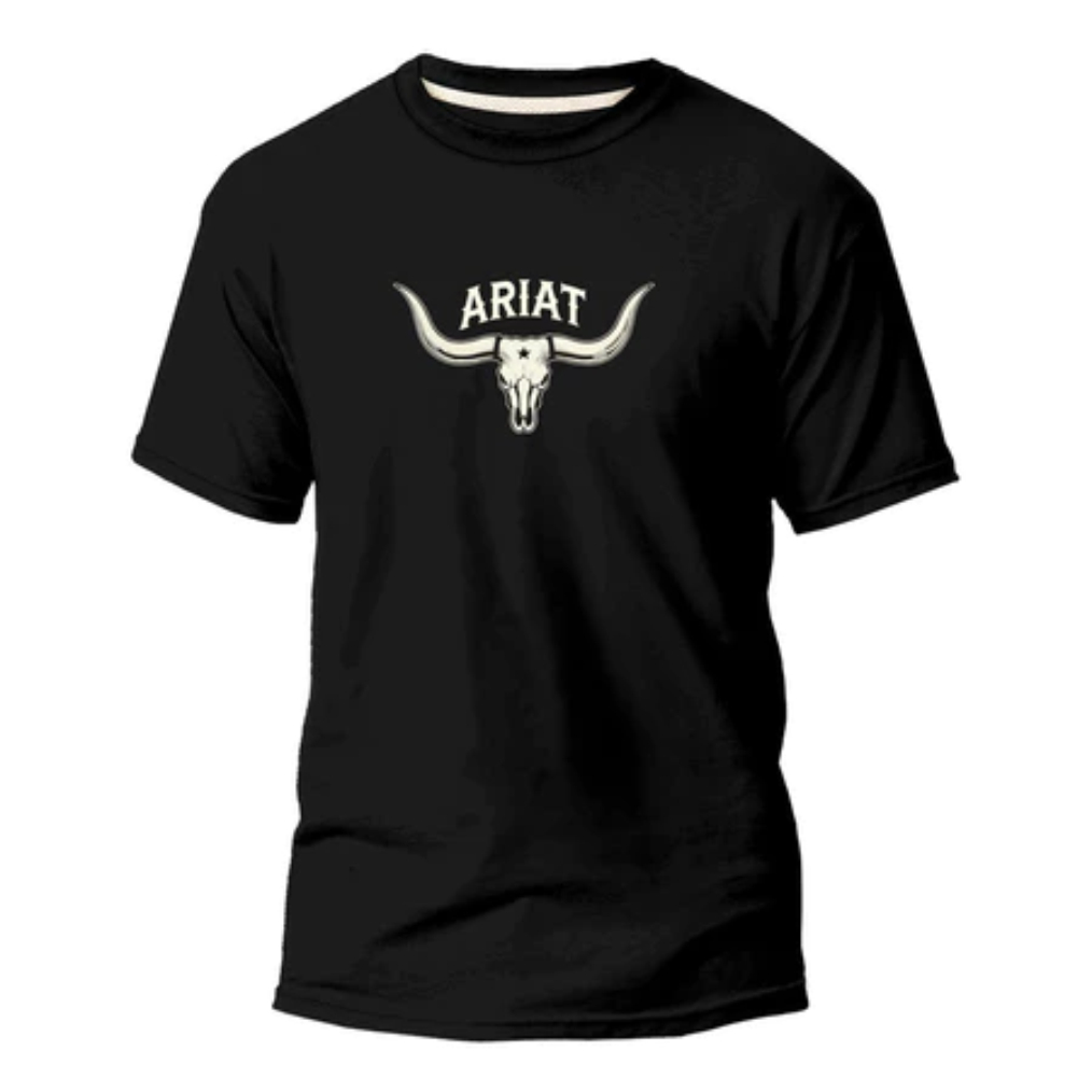 Camiseta Masculina Country Ariat Estampa Touro Premium Algodão, camisa Ariat 100% algodão, rodeio