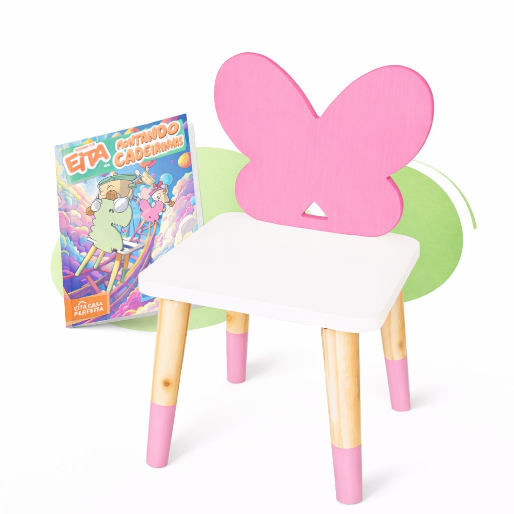 Imagem Cadeira Infantil Madeira Borboletinha Brinquedo Pedagógico Mobiliário Quarto Montessori Criança Kit Livro Educativo
