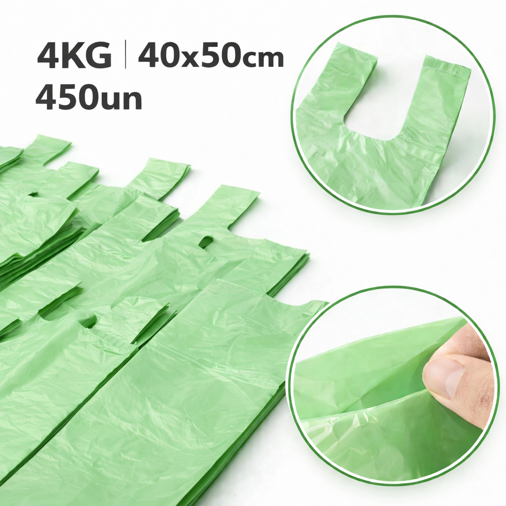 Sacola Plástica Verde 4kg Super Reforçada 40x50 Reciclada Alta Resistência Mercado Loja Premium