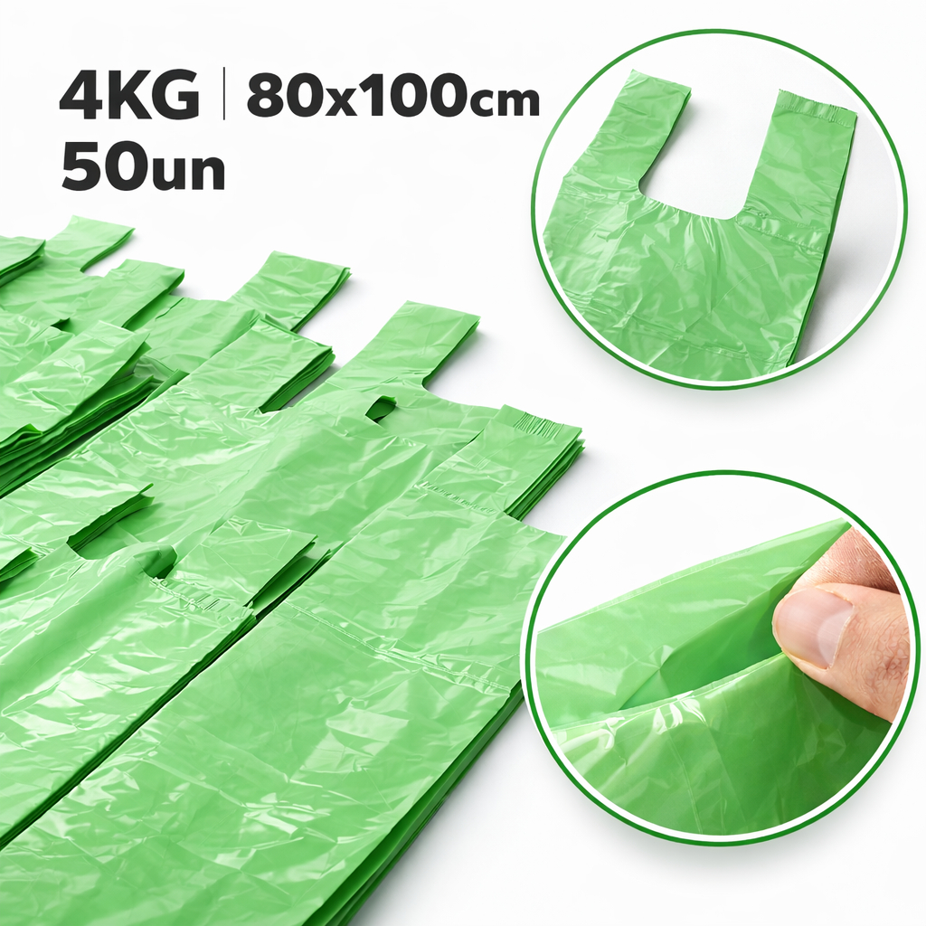 Sacola Plástica Verde 4kg Super Reforçada 80x100 Reciclada Alta Resistência Mercado Loja Premium