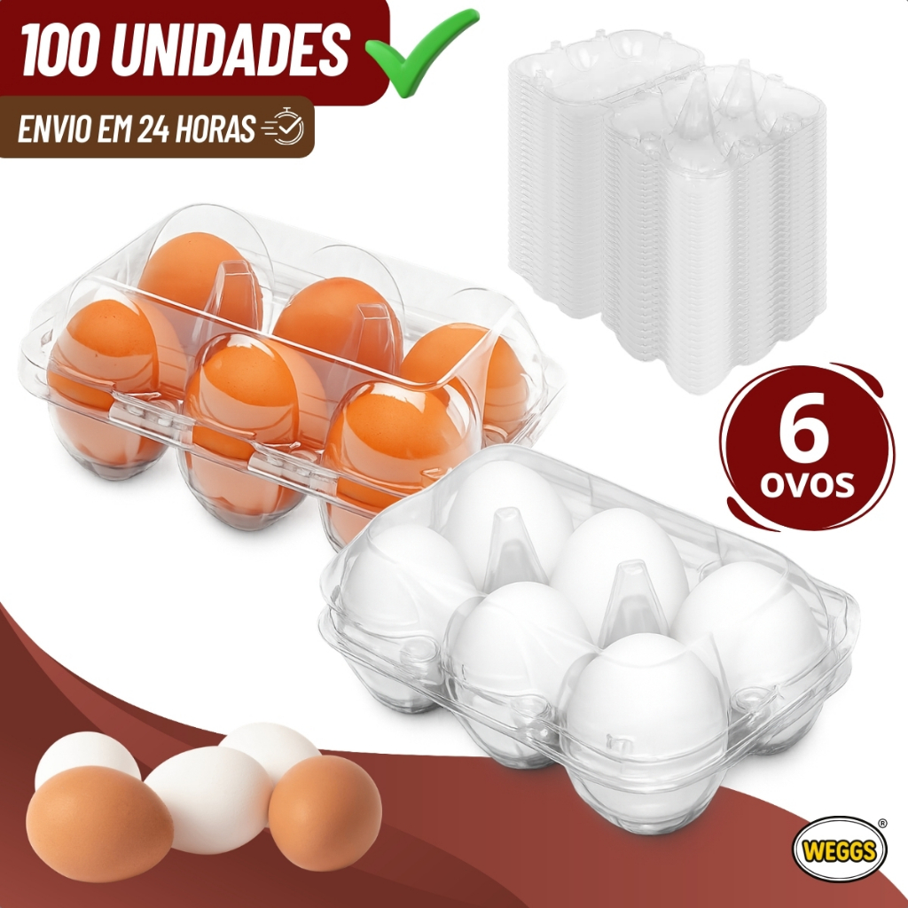 100 Bandeja Blister Cartela P/ 6 Ovos Meia Dúzia Galinha Atacado Plástico 80 100 150 UN Embalagem Comércio