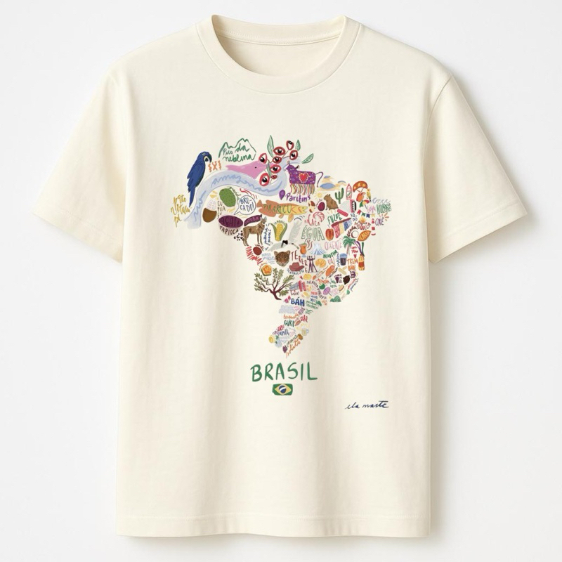 Camiseta Feminina Estampada Brasil Colorida Premium – T-Shirt Algodão Confortável Moda Casual Tendência 2026