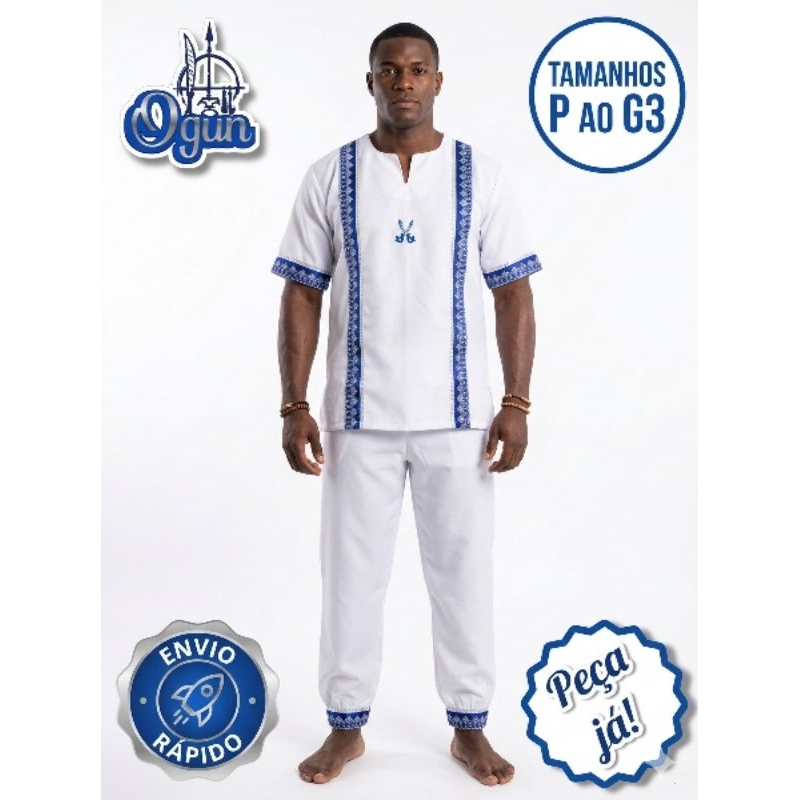 Conjunto Ogum Umbanda/Candomblé/Omolokô Branco Azul Prata