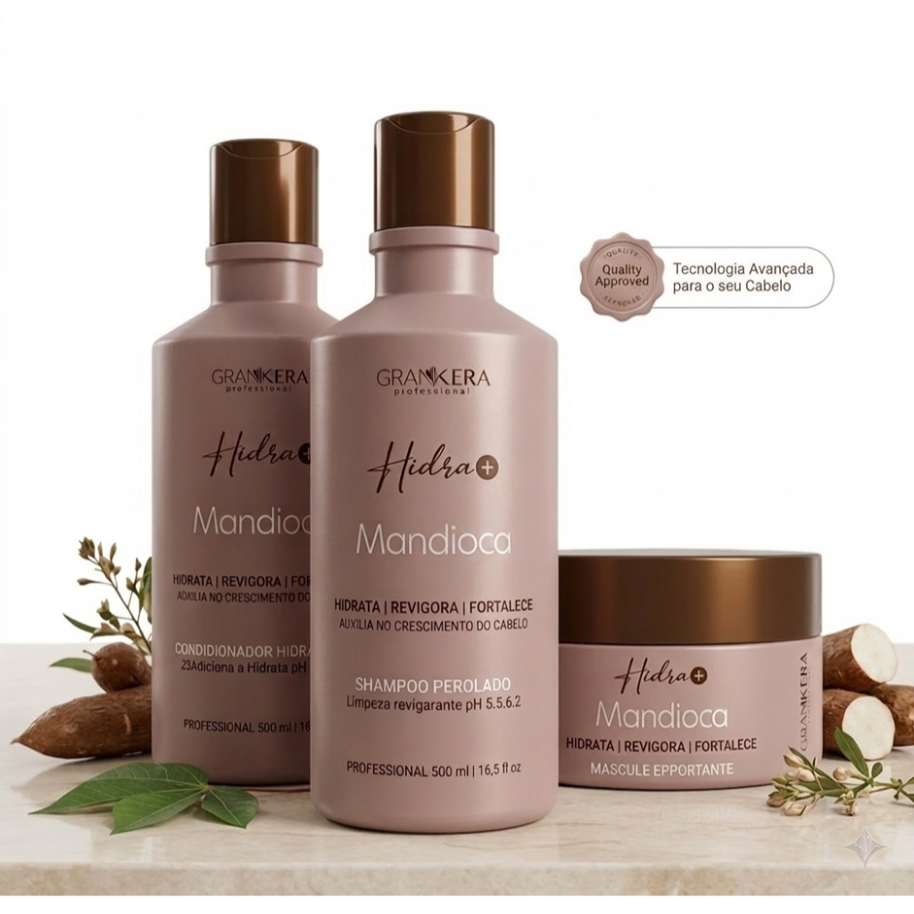 Kit Mandioca GRANKERA Shampoo Perolado 500ml Condicionador 500ml e Máscara Mandioca 300g