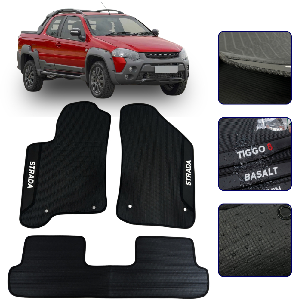 Jogo de Tapete Para Strada Cabine Simples Estendida 1999 a 2019 Kit Automotivo 3