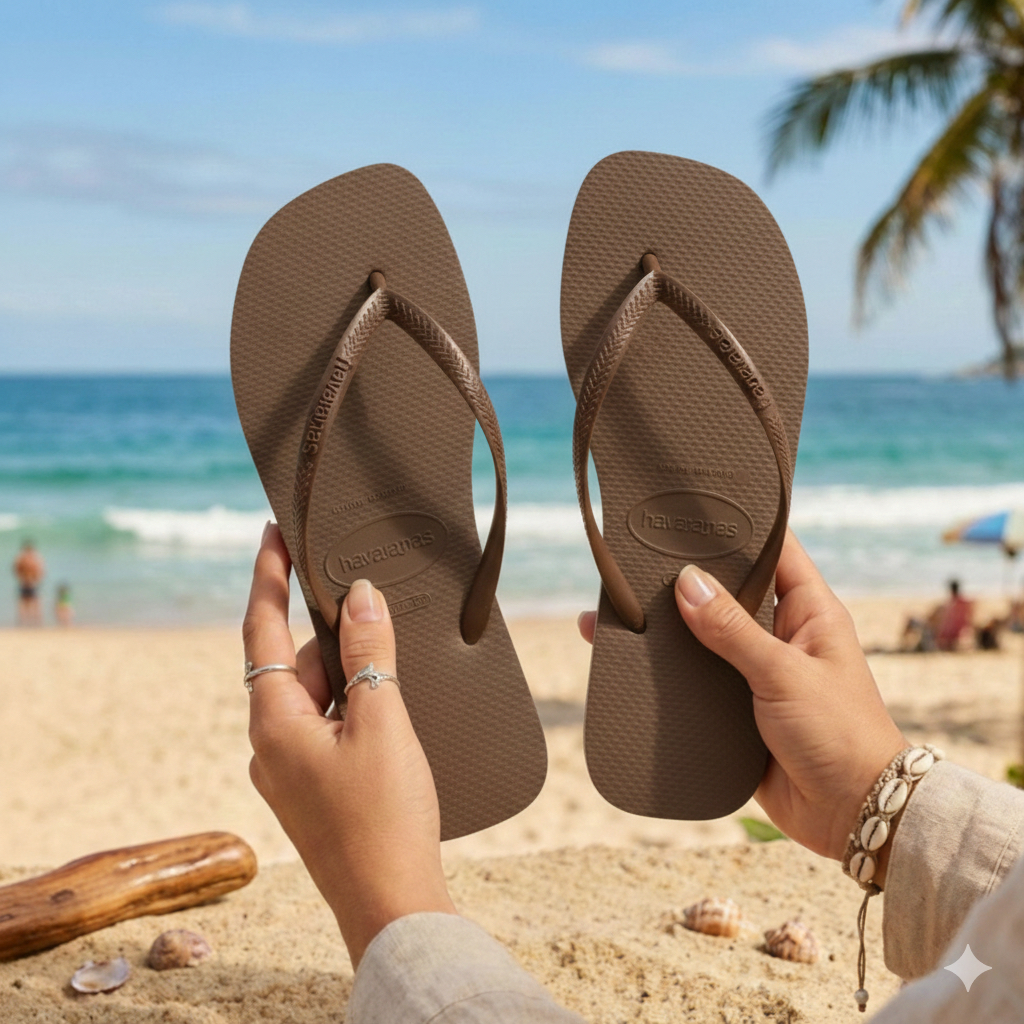 Chinelo Havaianas Slim Square Marrom Original  Bico Quadrado Moda Fashion Super Confortável