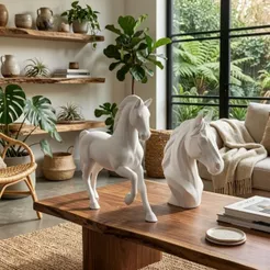 Conjunto de Esculturas de Cavalo Cavalgando e Busto Branco para Decorações Modernas e Presentes