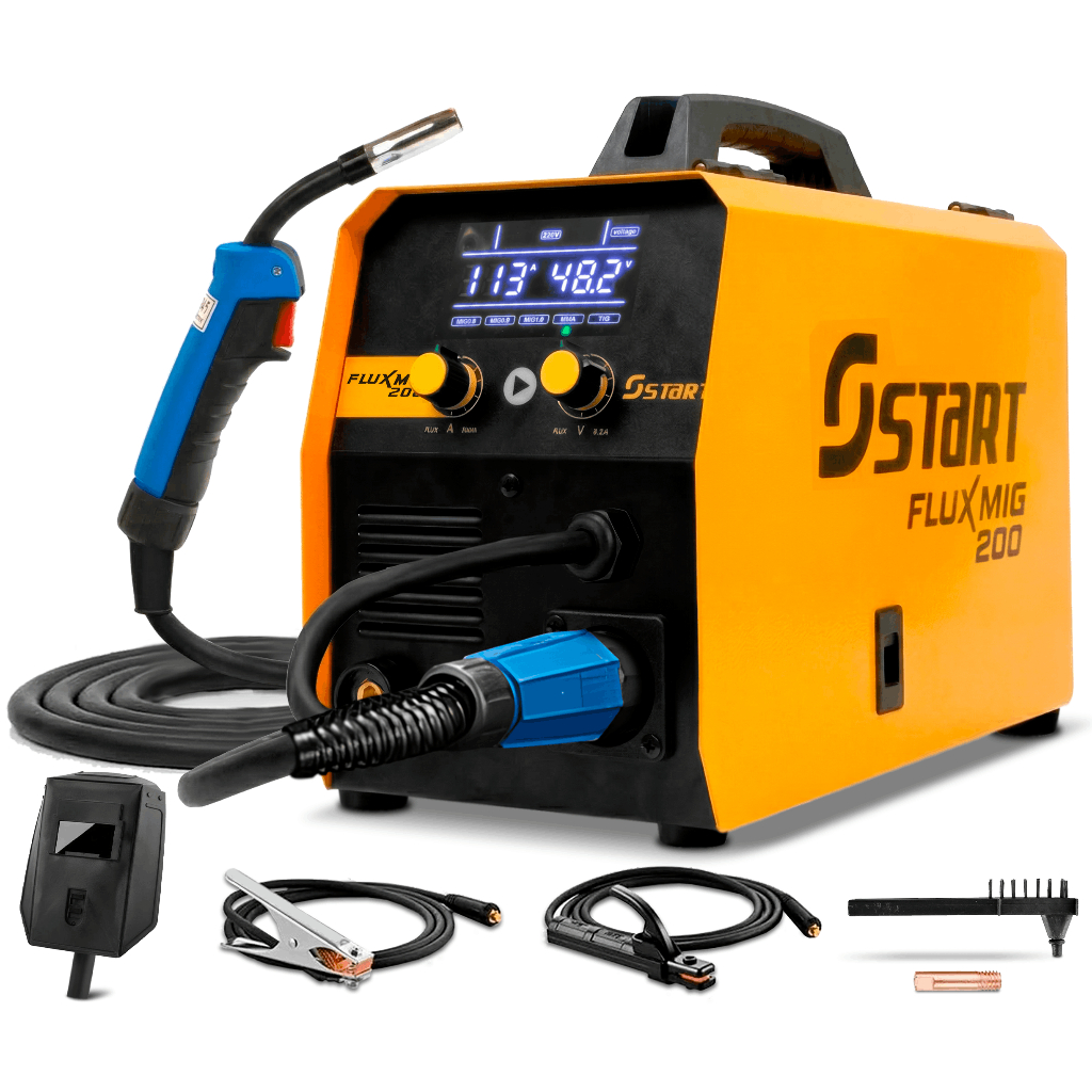 Máquina Inversora De Solda Sinérgica 200a 3 Em 1 Mig Tig Mma Com e Sem Gás E Tocha Fluxmig 200 Start