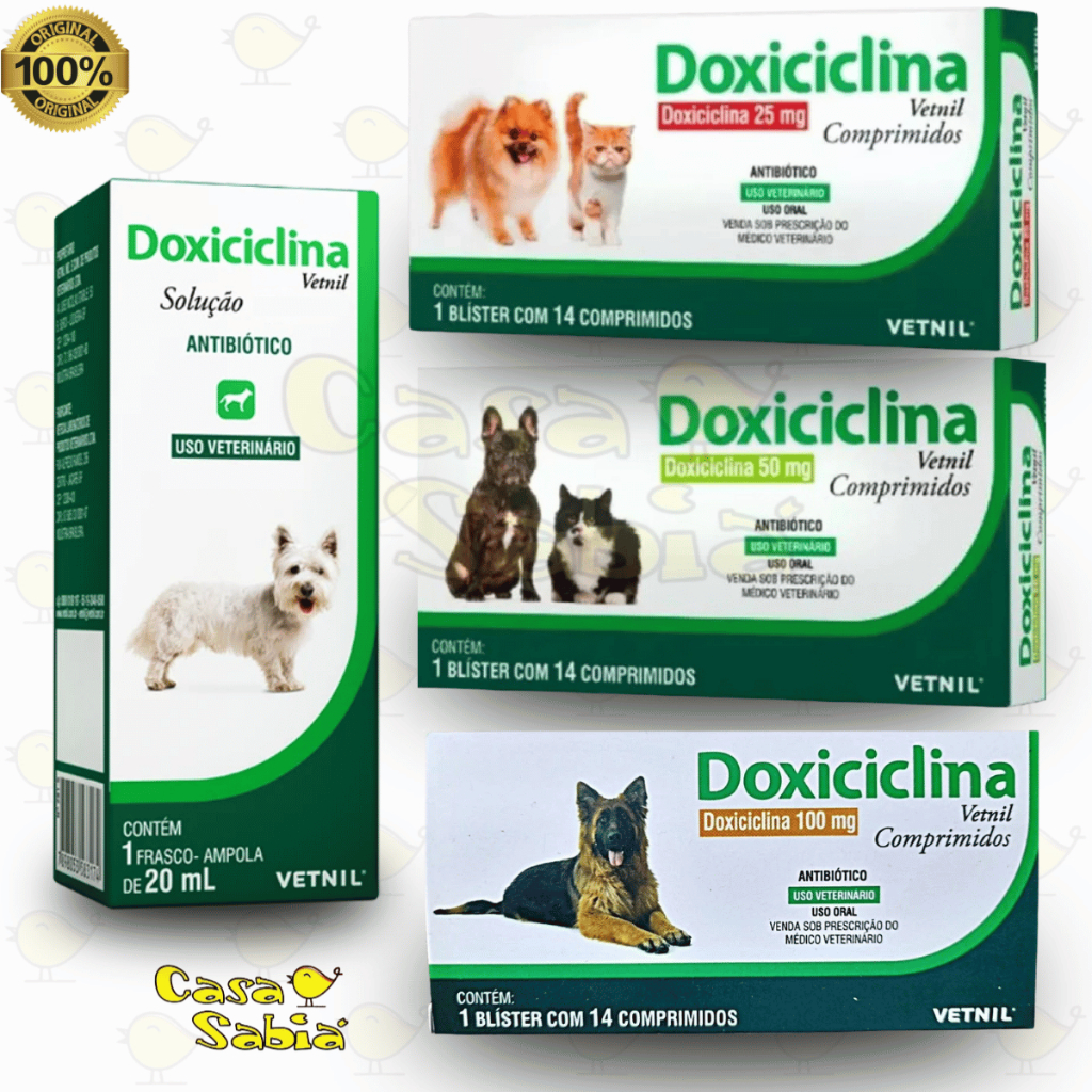 Doxiciclina Antibiótico Pet Vetnil – 25mg, 50mg, 100mg e Solução 20ml | Cães e Gatos – Original
