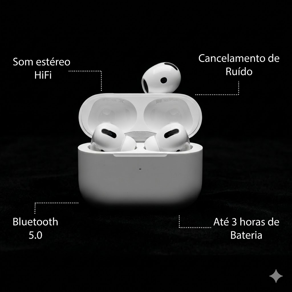 Fone de Ouvido Bluetooth 5.4 Airpods 4 Sem Fio Compatível iOS Android Sem Borrachinha
