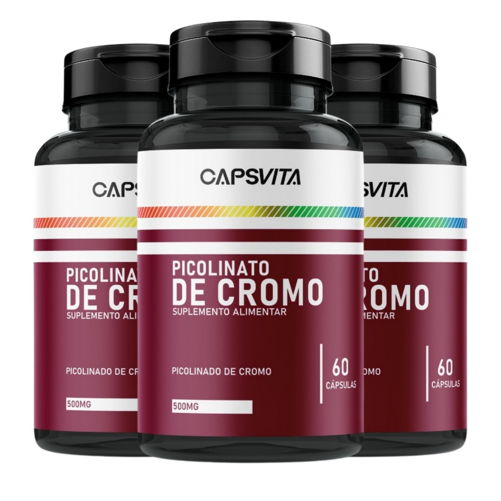 Kit 3x Picolinato de Cromo 500mg Capsvita – 180 Cápsulas | Controle do Apetite e Metabolismo