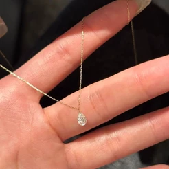 Colar Feminino Gota de Zircônia Dourado Delicado Elegante Minimalista Luxo Bella Bijou Presente