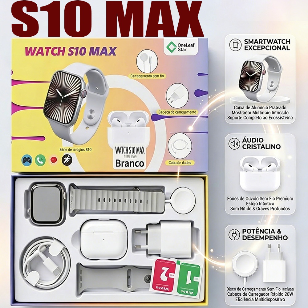 Smartwatch 2026 Novo watch 10 MAX 2.0 Polegadas Para iOS e Android Completo 7 em 1 I15 TWS