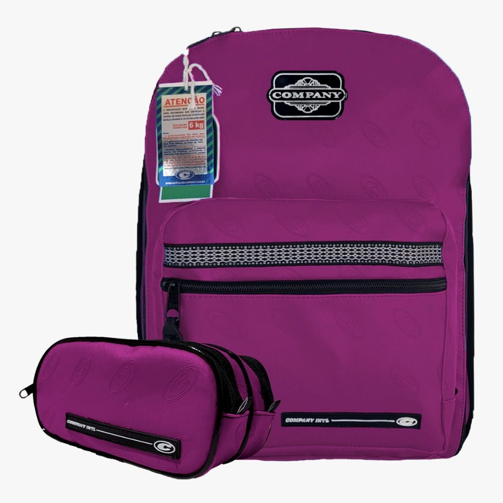 Kit Mochila E Estojo Company Roxa Material Escolar Faculdade Classic C Retro Top Material Original