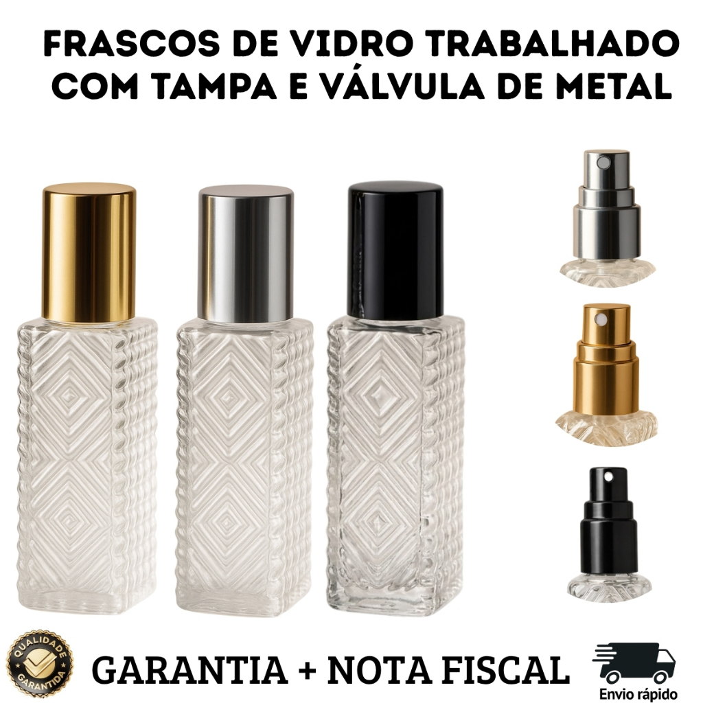 Kit Com 1 Ou 10 Frascos 12 ML Vidro Trabalhado Luxo Válvula Spray Para Perfume Viagem Aromas Colonia
