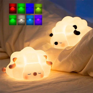 Luminária LED Abajur Ovelha Animal Fofo de Silicone Touch Toque USB Recarregável