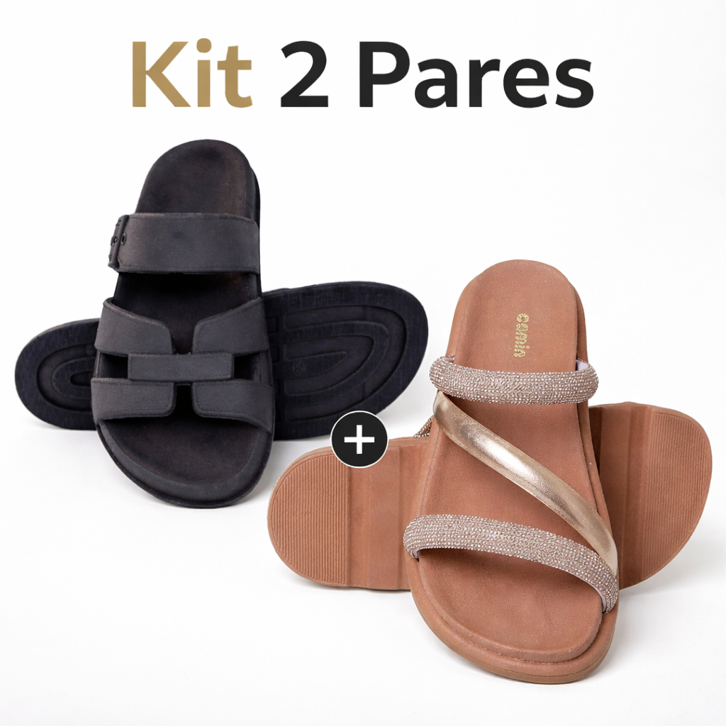 Kit 2 Pares Chinelo Slide + Birken Strass Macia Flexível Leve Moda Tendencia Original Camin Promoção