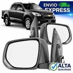 Retrovisor Chevrolet S10 2012 a 2024 Elétrico com Pisca Preto Liso Direito ou Esquerdo