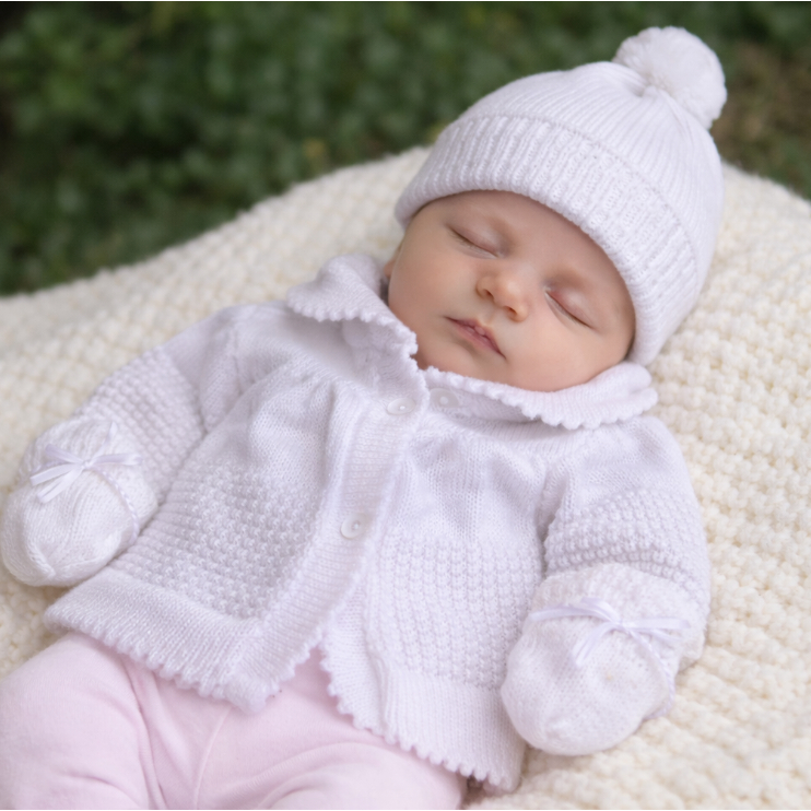 Casaco Gola com Touca, Luva e Sapato Branco Maternidade Tricô Bebê em Oferta na Shopee