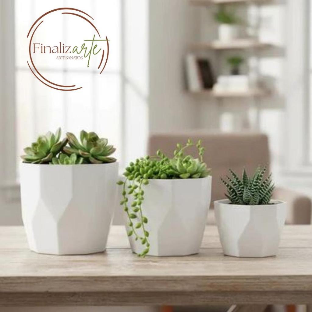 Kit Jogo 3 Vasos para Plantas Decorativo Cachepô Liso Injetado Centro Mesa Suculentas Cactos