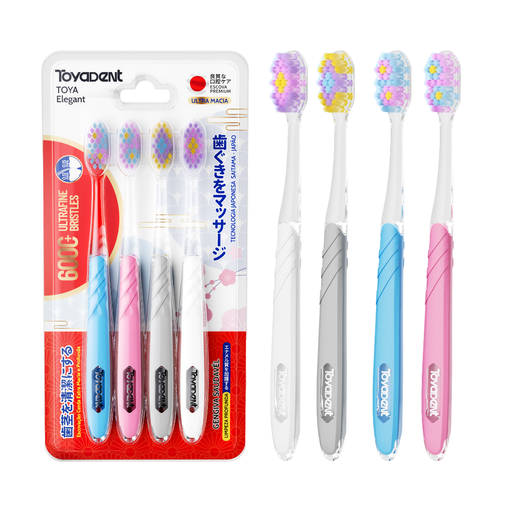 TOYADENT Escova Cerdas Ultrafinas 0,12mm – 6000 Cerdas Macias, 4 Cores Família em Oferta na Shopee