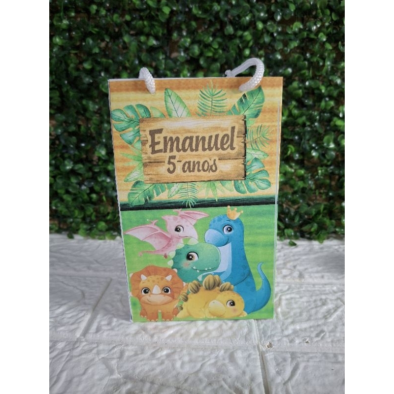Sacolinha Personalizada com Nome, Dinossauro Baby, PEGUE E MONTE. Lembrancinha de Festa Aniversário