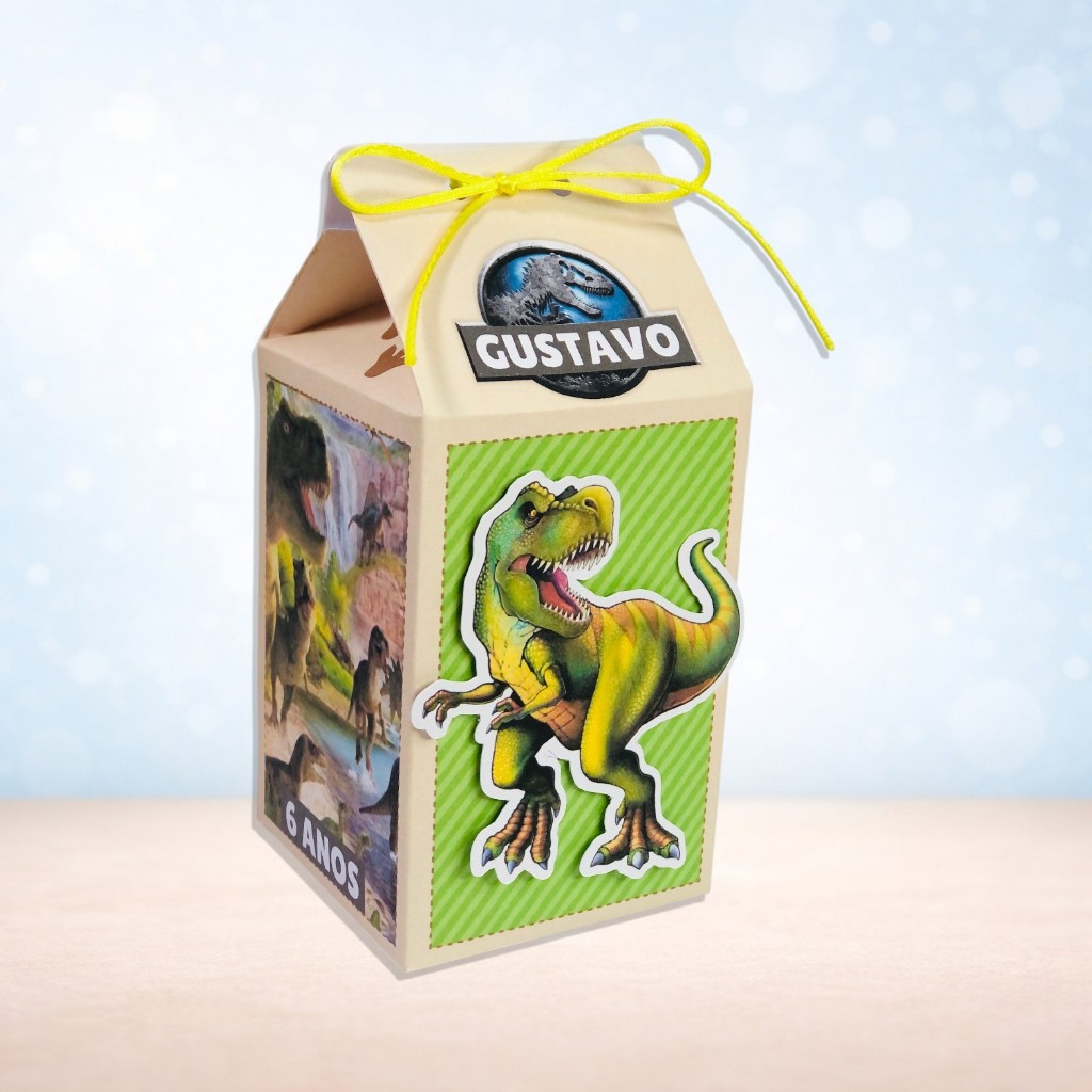 Caixas Milk 3D Personalizadas Dinossauros Lembrancinha Aniversário Festa Infantil Fácil Montagem